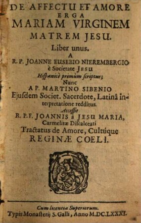 De affectu et amore erga Mariam Virginem Matrem Jesu : liber unus