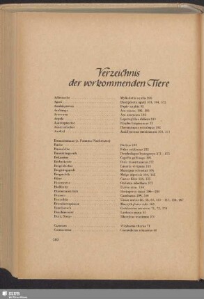 Verzeichnis der vorkommenden Tiere