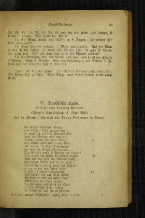 Schwäbische Kunde : Gedicht ; (Wetzels's Schullesebuch A. Seite 396) ; für die Oberstufe behandelt