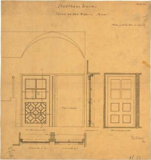 Fischer, Theodor; Worms; Cornelianum - Bädertüren (Ansichten, Schnitte)