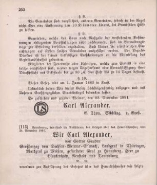113. Verordnung, die Ausführung des Gesetzes über das Feuerlöschwesen