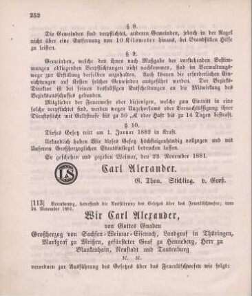 113. Verordnung, die Ausführung des Gesetzes über das Feuerlöschwesen