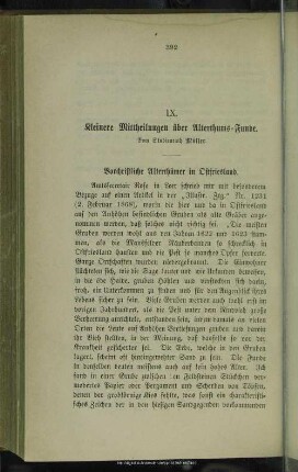 IX. Kleinere Mittheilungen über Alterthums-Funde