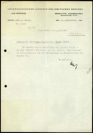 Schreiben; AIDR an DAI Athen (Bürobedarf)