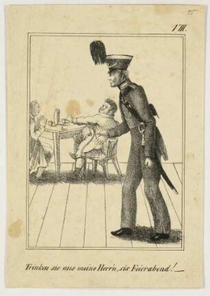 Humoristische, satirische Darstellung, Napoleon-Karikatur "Trinken sie aus [...]"