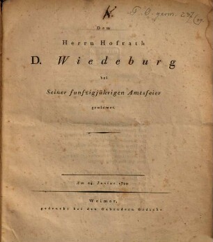 Dem Herrn Hofrath Wiedeburg bei Seiner fünfzigjährigen Amtsfeier gewidmet