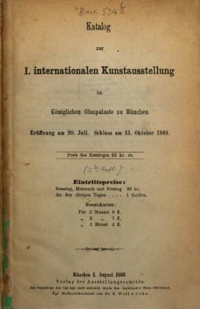 Katalog der Internationalen Kunst-Ausstellung zu München. 1. 1869 = Aufl. 2