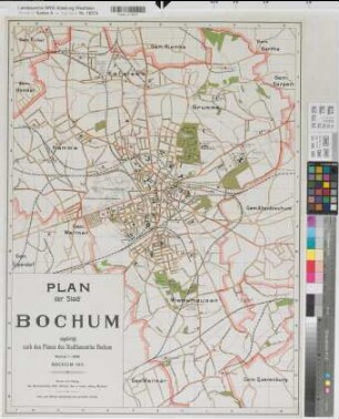 Bochum (Bochum) Stadtplan 1911 1 : 10 000 76 x 57 farb. Druck: Wilh. Stumpf, Bochum Regierung Arnsberg
