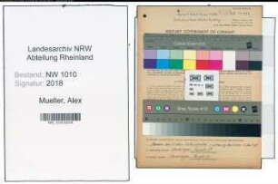 Entnazifizierung Alex Mueller , geb. 27.08.1892 (Buehnenleiter)