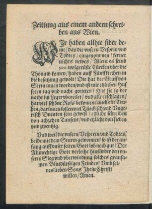 Zeitung aus einem andern schreiben aus Wien.