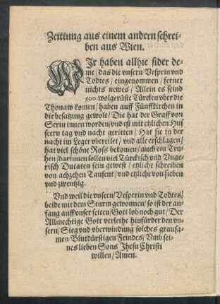 Zeitung aus einem andern schreiben aus Wien.