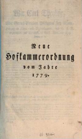 Neue Hofkammerordnung vom Jahre 1779.