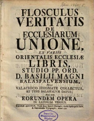 Flosculus veritatis de ecclesiarum unione