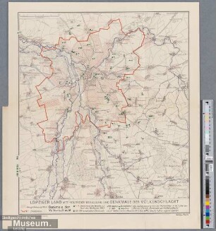 Leipziger Land mit heutiger Bebauung und Denkmale der Välkerschlacht