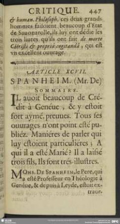 Article XCVII. Spanheim. (Mr. De)