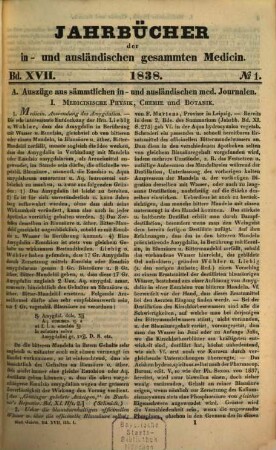 Jahrbücher der in- und ausländischen gesammten Medicin. 17 = Jg. 5. 1838
