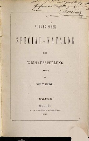 Norwegischer Special-Katalog der Weltausstellung 1873 in Wien