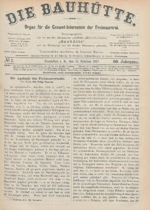 No. 7. Frankfurt a.M., den 17. Februar 1917. 60. Jahrgang.