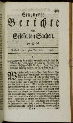 49 Stück. Rostock, den 4ten December, 1766