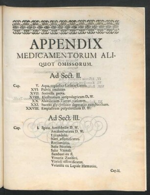 Appendix Medicamentorum Aliquot Omissorum.