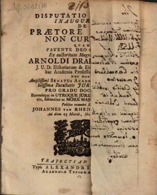 Disp. iur. inaug. de praetore minima non curante