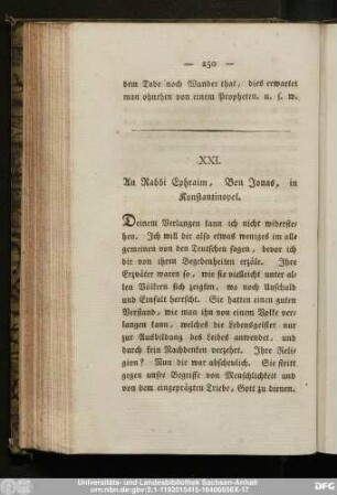 XXI. An Rabbi Ephraim, Ben Jonas, in Konstantinopel.