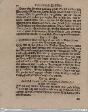 Der 34. Artickel. Keiner soll dem andern ohne vorwissen deß Bergmeisters/in seine Zeche fahren.