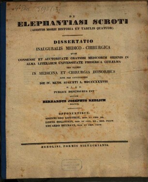 De elephantiasi scroti : additis morbi historia et tabulis quatuor ; diss. med. chir.