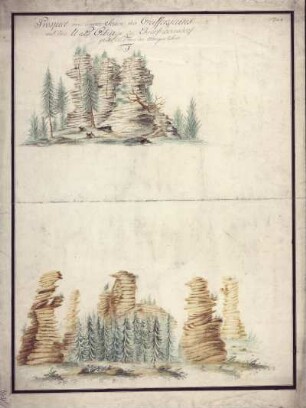 Ansicht der Greifensteine bei Ehrenfriedersdorf von Osten, kolorierte Handzeichnung, um 1780