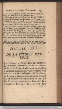 Article XLI. De La Turquie D'Europe