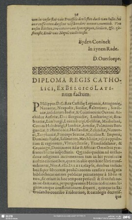 Diploma Regis Catholici, Ex Belgico Latinum factum
