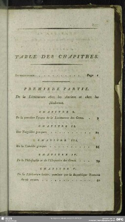 Table des chapitres