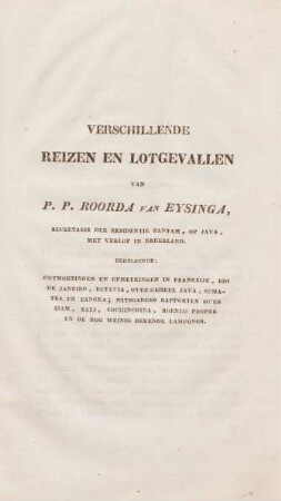 Verschillende reizen en lotgevallen van P. P. Roorda van Eysinga, ...