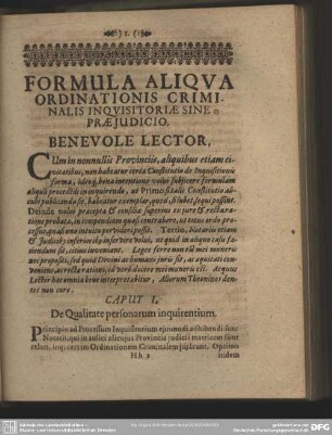 Formula Aliqua Ordinationis Criminalis Inquisitoriae Sine Praejudicio