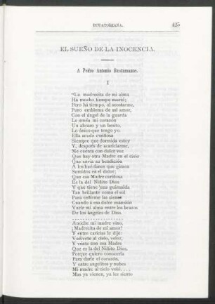 El sueño de la inocencia : A Pedro Antonio Bustamente
