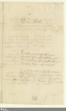 140a: An Clara Wieck - Mus.Schu.140a : Könnt ich in deiner Sprache singen : [Widmungsgedicht]