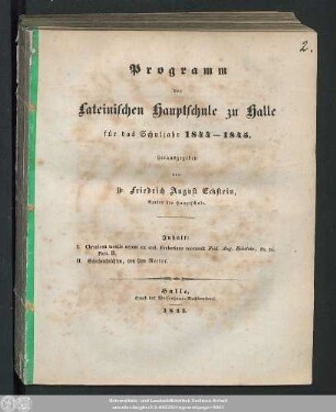 1845: Programm der Lateinischen Hauptschule in Halle : für d. Schuljahr ...
