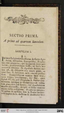 Sectio Prima. A primo ad quartum Saeculum