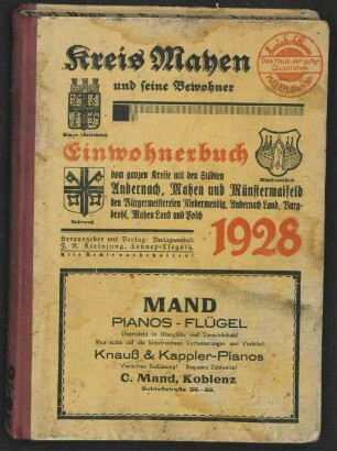 Einwohnerbuch für die Stadt Mayen mit Mayen-Land, Niedermendig, Polch und Münstermeifeld