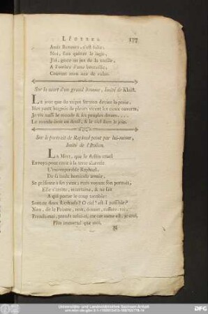 Sur la mort d'un grand homme, Imité de Kleist.