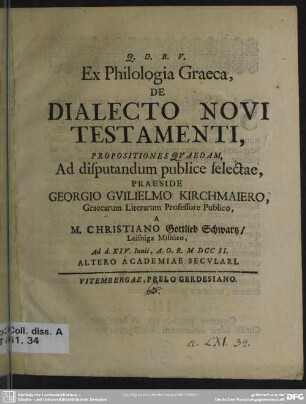 Ex Philologia Graeca, De Dialecto Novi Testamenti, ...