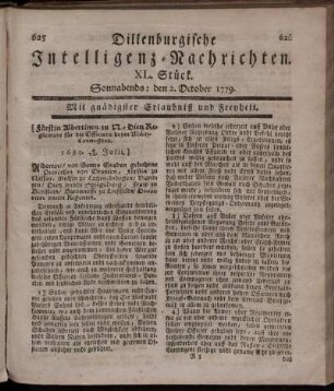 XL. Stück. Sonnabends: den 2. October 1779.