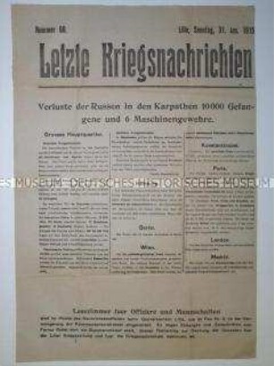 Sonderdruck mit Meldungen vom Kriegsgeschehen an der Karpathen-Front und weiteren Kriegsnachrichten
