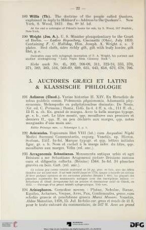 3. Auctores Graeci et Latini & Klassische Philologie (Nr. 191-225)