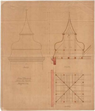 Billing, Hermann; Karlsruhe, Amalienstr. 53; Haus Bausback - Turm, Detail (Grundriss; Ansicht; Schnitt)