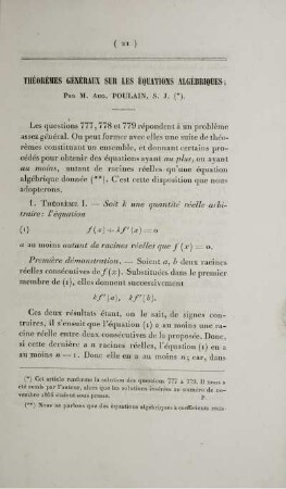 Théorèmes généraux sur les équations algébriques.