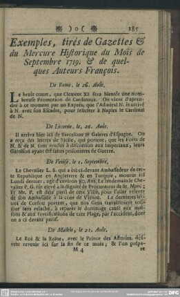 Exemples, tirés de Gazettes & du Mercure Historique du Mois de Septembre 1719. & de quelques Auteurs François