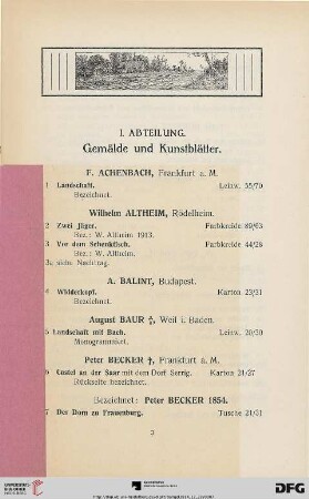 Gemälde und Kunstblätter (Nr. 1-143)