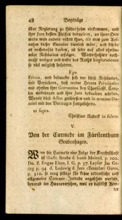 V. Von der Curmede im Fürstenthum Grubenhagen