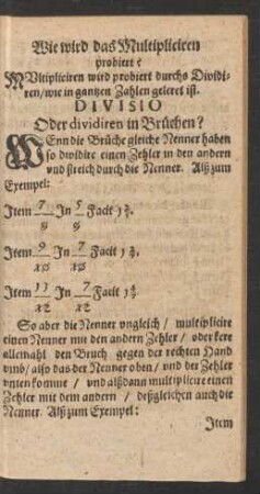 Divisio Oder dividiren in Brüchen?